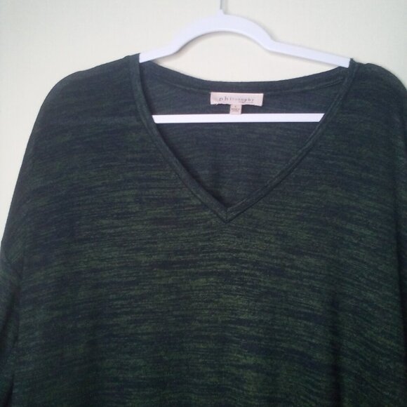 Philosophy Shirt L Women Lot o 2 3/4 Sleeve Soft Stretch Green Black - Picture 12 of 16